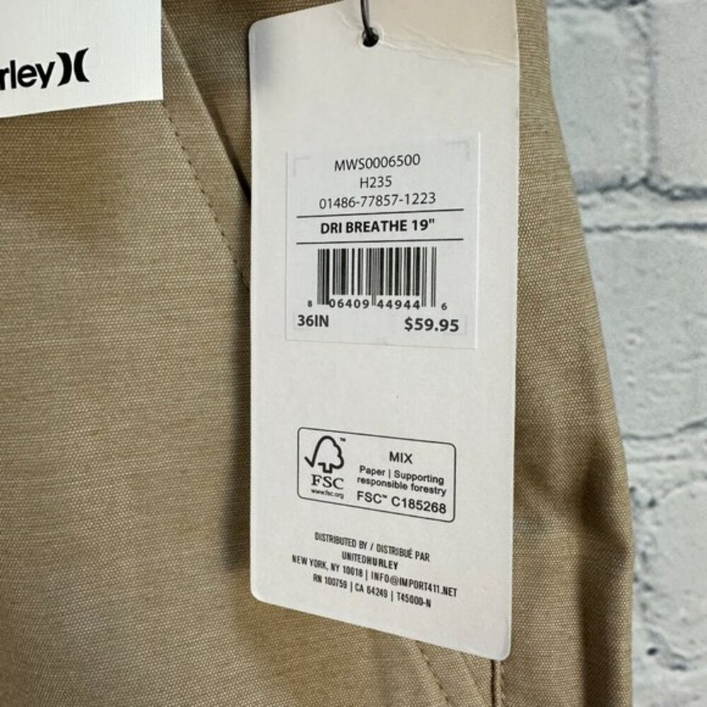 Hurley Men's H2O Dri Breathe 19" Outseam Hybrid‎ Swim Board WalkShorts, Khaki - Picture 7 of 12